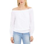 INC Womens White Smocked Ruffled Top Blouse Shirt XL BHFO 9741