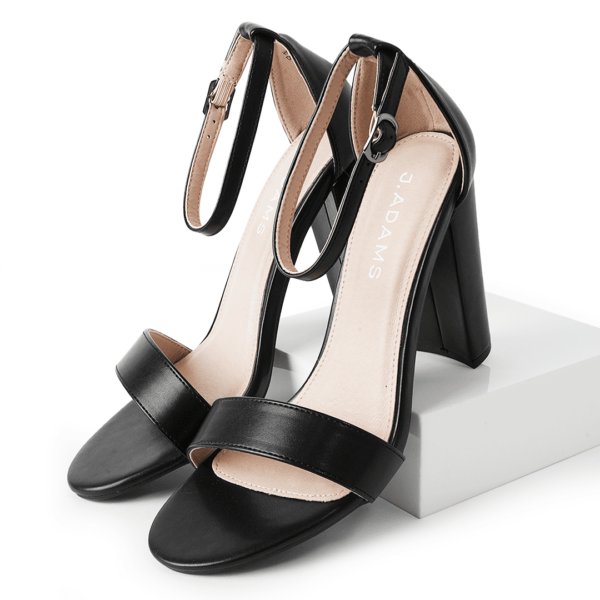 J. Adams Shirley High Black Heels for Women - Open Toe Ankle Strap Block Heel Dress Platform Sandals