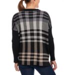 Joseph A. Womens Ribbed Sleeve Plaid Crewneck Pullover Sweater Shirt BHFO 6556