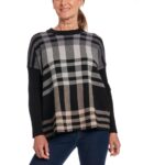 Joseph A. Womens Ribbed Sleeve Plaid Crewneck Pullover Sweater Shirt BHFO 6556