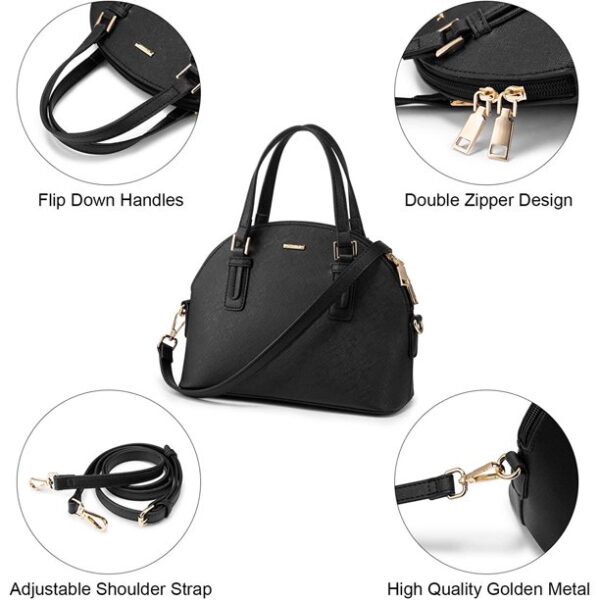 Lovevook Dome Satchel Handbags for Women, Small Crossbody Bags Shoulder Purse with Classic Double Zip -Black