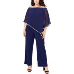 MSK Womens Navy Off-The-Shoulder Embellished Jumpsuit Plus 3X BHFO 4424