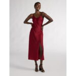 Scoop Women's Satin Midi Slip Dress with Side Slit, Sizes XS-XXL