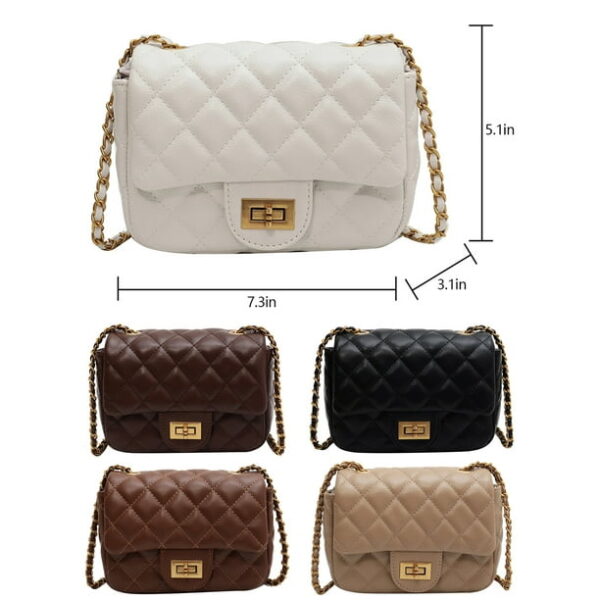 Sexy Dance Women Small Crossbody Bags Zipper PU Leather Handbag Ladies Chain Quilted Satchel Multi Pocket Purses White