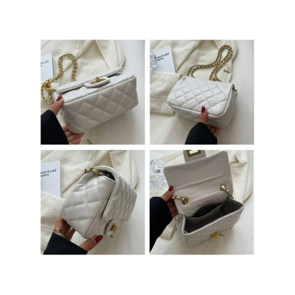 Sexy Dance Women Small Crossbody Bags Zipper PU Leather Handbag Ladies Chain Quilted Satchel Multi Pocket Purses White