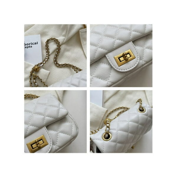 Sexy Dance Women Small Crossbody Bags Zipper PU Leather Handbag Ladies Chain Quilted Satchel Multi Pocket Purses White