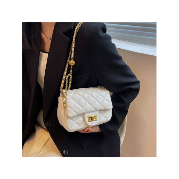 Sexy Dance Women Small Crossbody Bags Zipper PU Leather Handbag Ladies Chain Quilted Satchel Multi Pocket Purses White