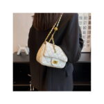 Sexy Dance Women Small Crossbody Bags Zipper PU Leather Handbag Ladies Chain Quilted Satchel Multi Pocket Purses White