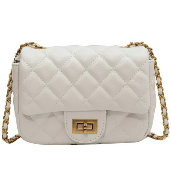 Sexy Dance Women Small Crossbody Bags Zipper PU Leather Handbag Ladies Chain Quilted Satchel Multi Pocket Purses White