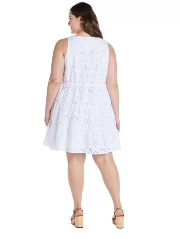 Time and Tru Women's and Women's Plus Cotton Blend Tiered Eyelet Dress, Sizes XS-4X