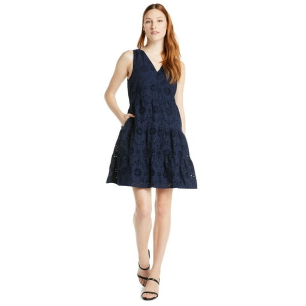 Time and Tru Women's and Women's Plus Cotton Blend Tiered Eyelet Dress, Sizes XS-4X