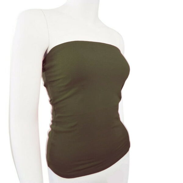 Women's Plain Solid Cotton Strapless Tube Top Casual Basic Junior & Plus Size (Olive, S)