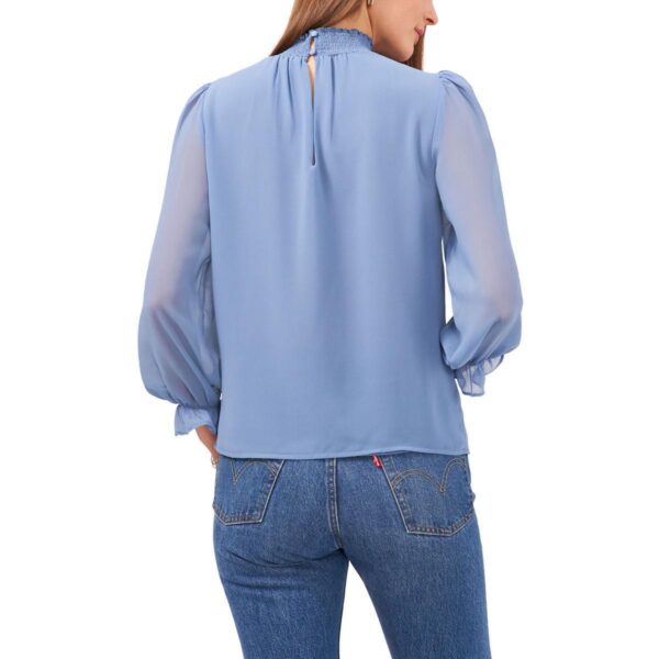 1.State Womens Sheer Smocked Neck Bishop Sleeve Blouse Top BHFO 9141