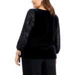 Alex Evenings Womens Velvet Sequined Dressy Pullover Top Shirt Plus BHFO 9014