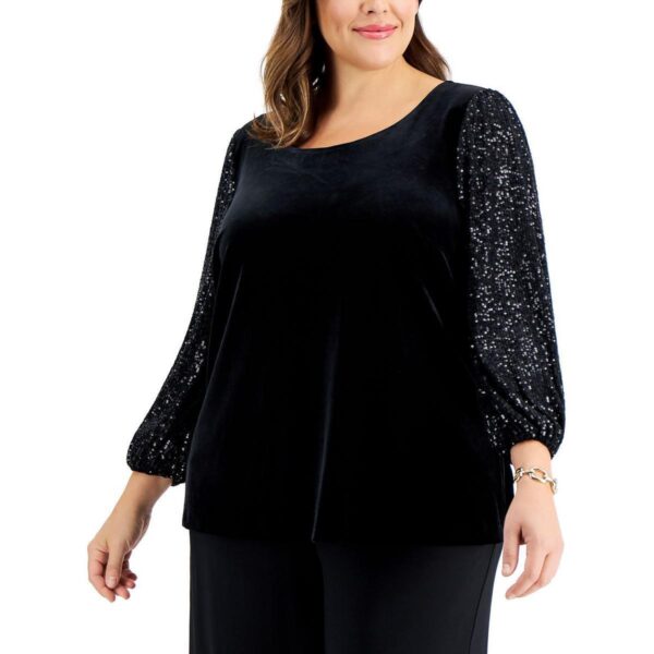 Alex Evenings Womens Velvet Sequined Dressy Pullover Top Shirt Plus BHFO 9014