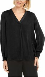 Alfani Womens Smocked V-Neck Pullover Top