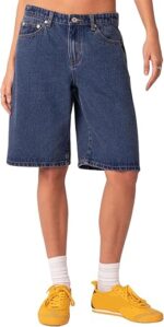 Alyweatry Y2k Loose Denim Bermuda Shorts for Women Low Rise Wide Leg Knee Length Oversized Fit Summer Jeans Shorts