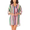 Anne Cole Womens White Striped Tunic Button Front Cover-Up L/XL BHFO 8702