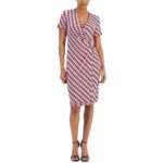 Anne Klein Womens Geometric Print Knee Length Embellished Wrap Dress BHFO 4727