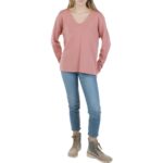 Anne Klein Womens Pink Knit Long Sleeve Shirt V-Neck Sweater Top M BHFO 2540