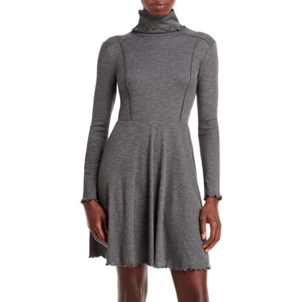 Aqua Womens Gray Turtleneck Textured Waved Hem Mini Dress S BHFO 7131