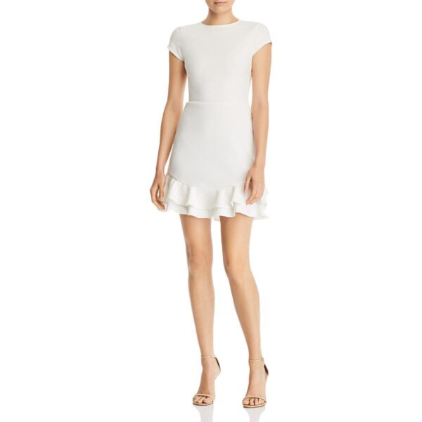 Aqua Womens Ivory Ruffled Cap Sleeve Mini Flounce Dress S BHFO 7241