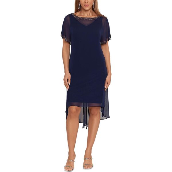 B&A by Betsy and Adam Womens Navy Sheer Cocktail and Party Dress 6 BHFO 9858