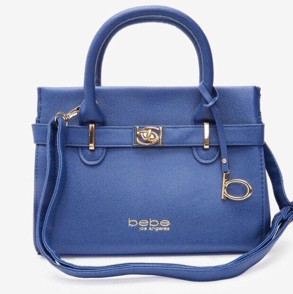 Bebe Womens Evie Blue Faux Leather Satchel NewHandbag Purse Small E03-3459Us 1Sz