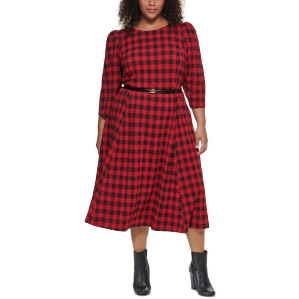 Calvin Klein Womens Black Buffalo Check Fit & Flare Dress Plus 18W BHFO 2854