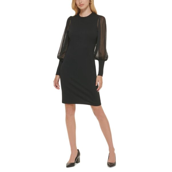 Calvin Klein Womens Comfy Sheer Sleeves Knee-Length Sweaterdress BHFO 2402