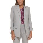 Calvin Klein Womens Gray Crepe Open-Front Blazer Jacket Petites 12P BHFO 1127