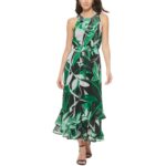 Calvin Klein Womens Green Ruffle Maxi Summer Halter Dress 2 BHFO 1277