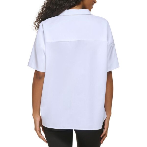 Calvin Klein Womens Short Sleeve Collared Cotton Button-Down Top BHFO 9599