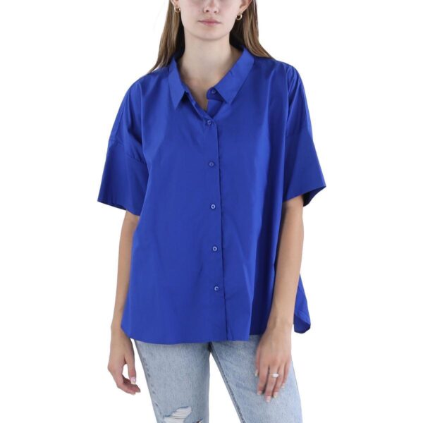 Calvin Klein Womens Short Sleeve Collared Cotton Button-Down Top BHFO 9599