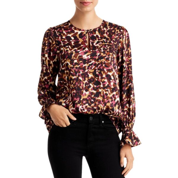 Chenault Womens Purple Satin Keyhole Camo Blouse Shirt M BHFO 5777