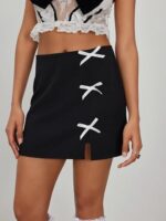 CIDER Mid Rise Solid Bowknot Skort