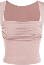 CIDER Solid Ruched Square Neck Crop Top