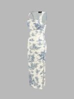 CIDER Toile de Jouy Ruched Split Maxi Dress