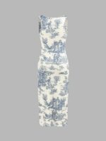 CIDER Toile de Jouy Ruched Split Maxi Dress