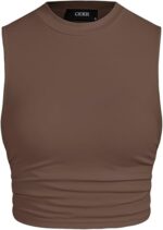 CIDER Womens Summer Tops Crop Tops for Women Womens Tank Tops Mimi Cuttrell Solid Sleeveless Ruched Crop Top