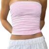 Cioatin Women Strapless Striped Bandeau Tube Tops Y2K Aesthetic Sleeveless Backless Crop Tank Going Out Summer Girls