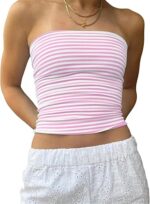 Cioatin Women Strapless Striped Bandeau Tube Tops Y2K Aesthetic Sleeveless Backless Crop Tank Going Out Summer Girls