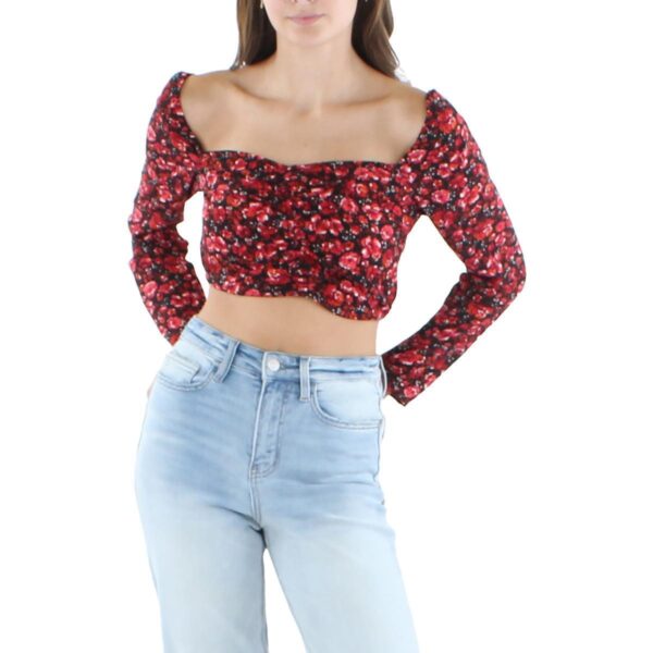 City Studios Womens Knit Floral Ruched Cropped Top Juniors BHFO 5255