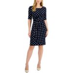 Connected Apparel Womens Navy Polka Dot Sheath Dress Petites 12P BHFO 9790