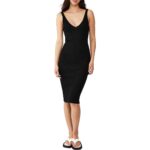 Cotton On Womens Black Daytime Midi Ribbed Bodycon Dress M BHFO 7429