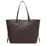 Daisy Rose Tote Shoulder Bag and Matching Clutch for Women - PU Vegan Leather Handbag for Travel Work and School - Solid Brown