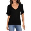 David Lerner Womens Black V Neck Undershirt Tee Top Shirt XS BHFO 9971