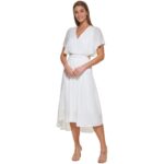 DKNY Womens Ivory High-Low Drapey Flutter Sleeve Midi Dress 16 BHFO 2341