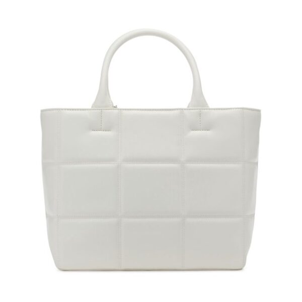 DKNY Women's White Quilted PVC Adjustable Detachable 23In Strap Double Flat Strap Tote Handbag Purse