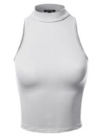 FashionOutfit Women's Basic Solid Sleeveless Mock Neck Short Tank Top